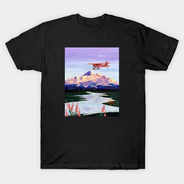 Denali Mountain Painting, K2 Aviation, Living Room Painting, Alaska Mountain, Gift for Pilot, Scott Clendaniel, Alaska Aviation, Mt McKinley T-Shirt by realartisbetter